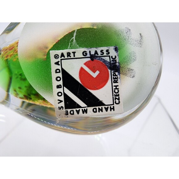 Svoboda Studio Art Glass Bird Paperweight Figurine Czech Republic  Green Yellow - Picture 7 of 10
